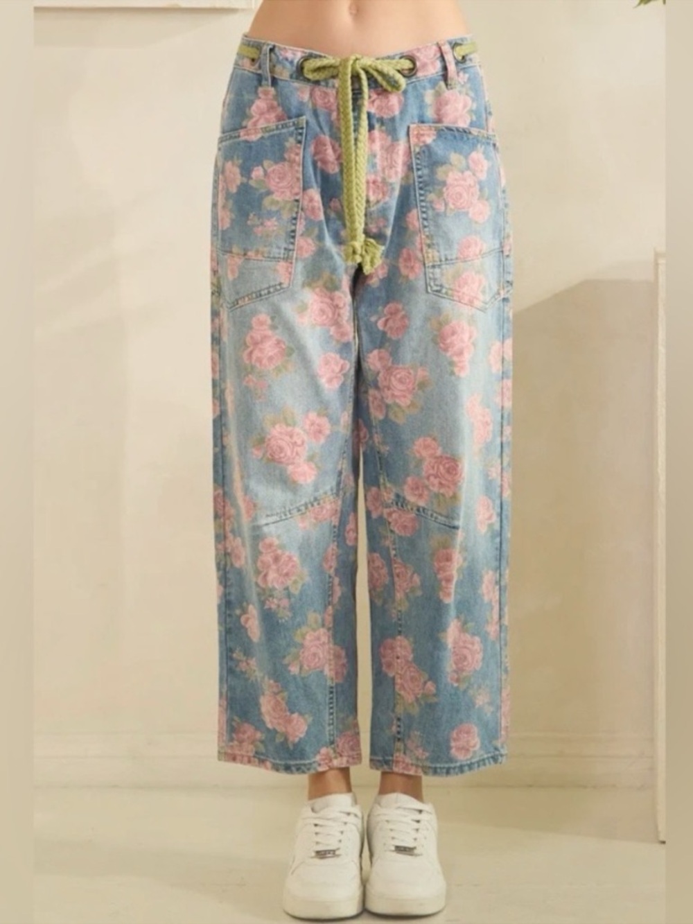 Oli & Hali Blue Denim Ankle Jeans with Pink Floral Print